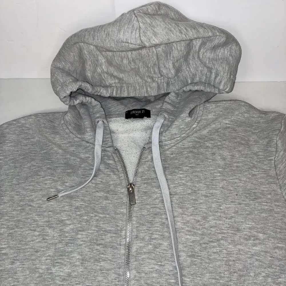 Forever 21 Zip Up Men Hoodie Size XL Gray Heather Fleece Sweatshirt
